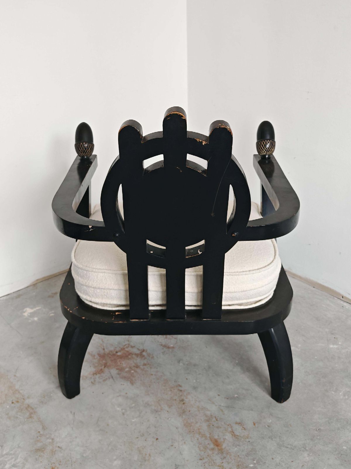 photo for sale Throne Shaped Hand Carved Armchair In Ebonized Oak By Ettore Zaccari