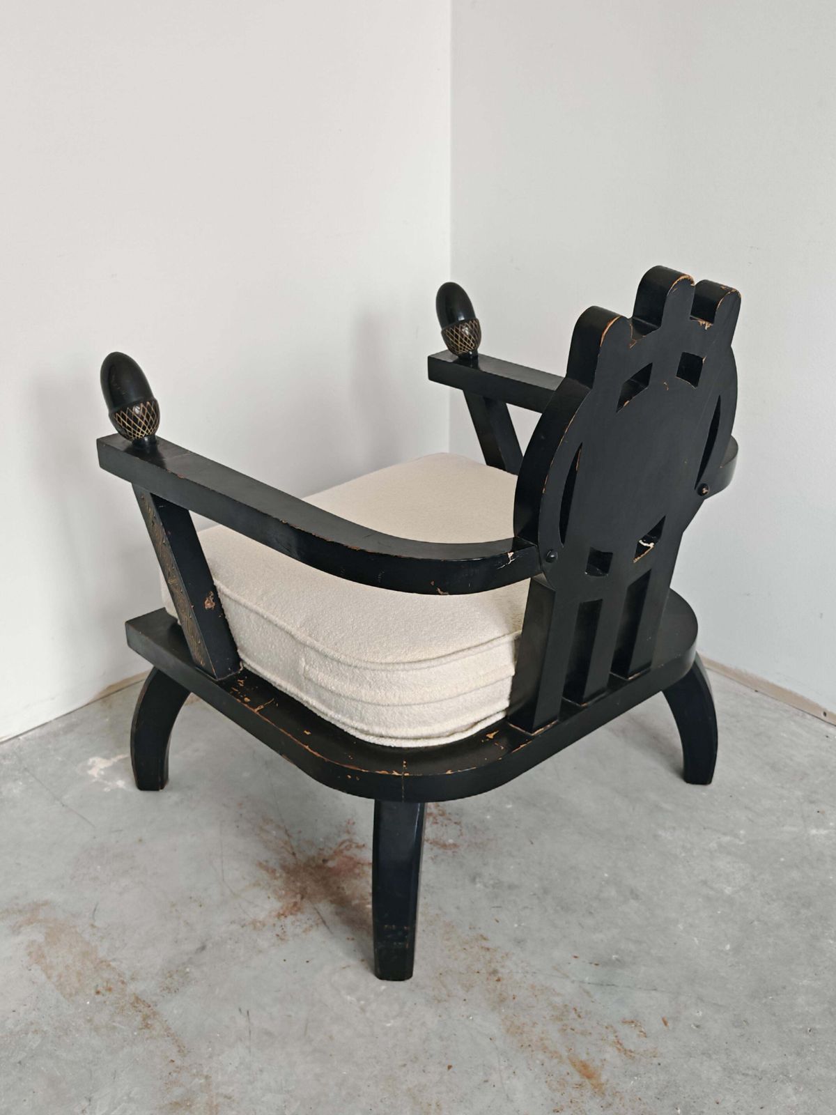 Furniture Throne Shaped Hand Carved Armchair In Ebonized Oak By Ettore Zaccari photo