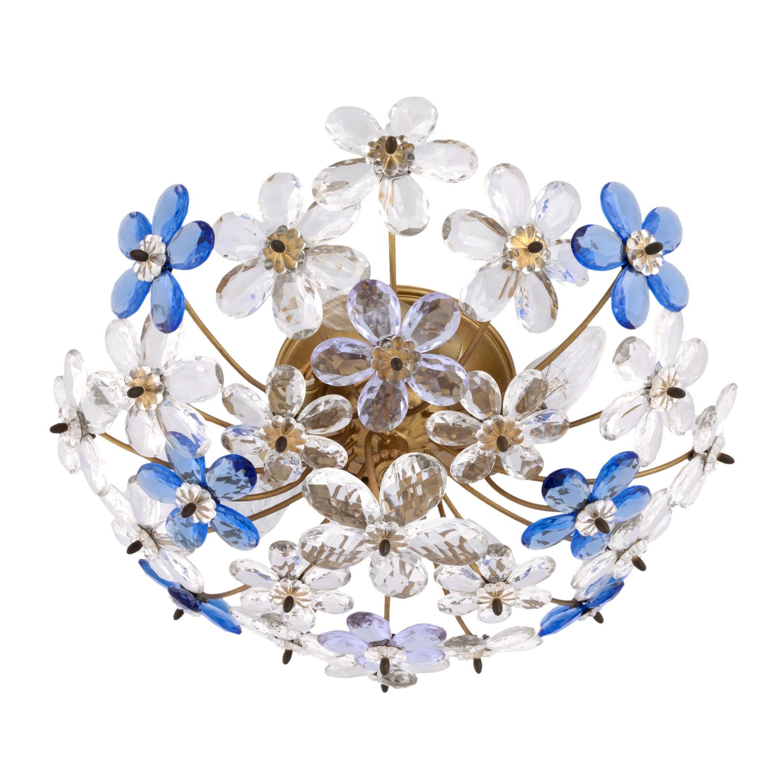 Mid Century Daisy Flush Mount | Vintage Maison Bagues Flower Wall Sconce | Hollywood Regency Lamp Light Cobalt Blue Alexandrite Gold Banci