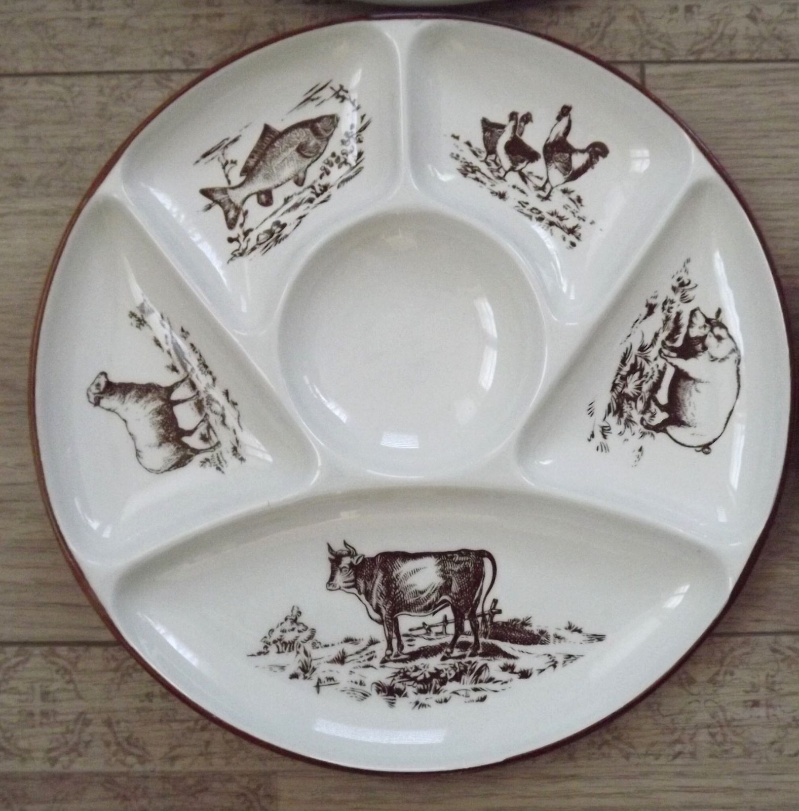Set Of 6 Vintage 1970s French Porcelain Gien Hand Painted Fondue Plates 5821 photo Home Decor