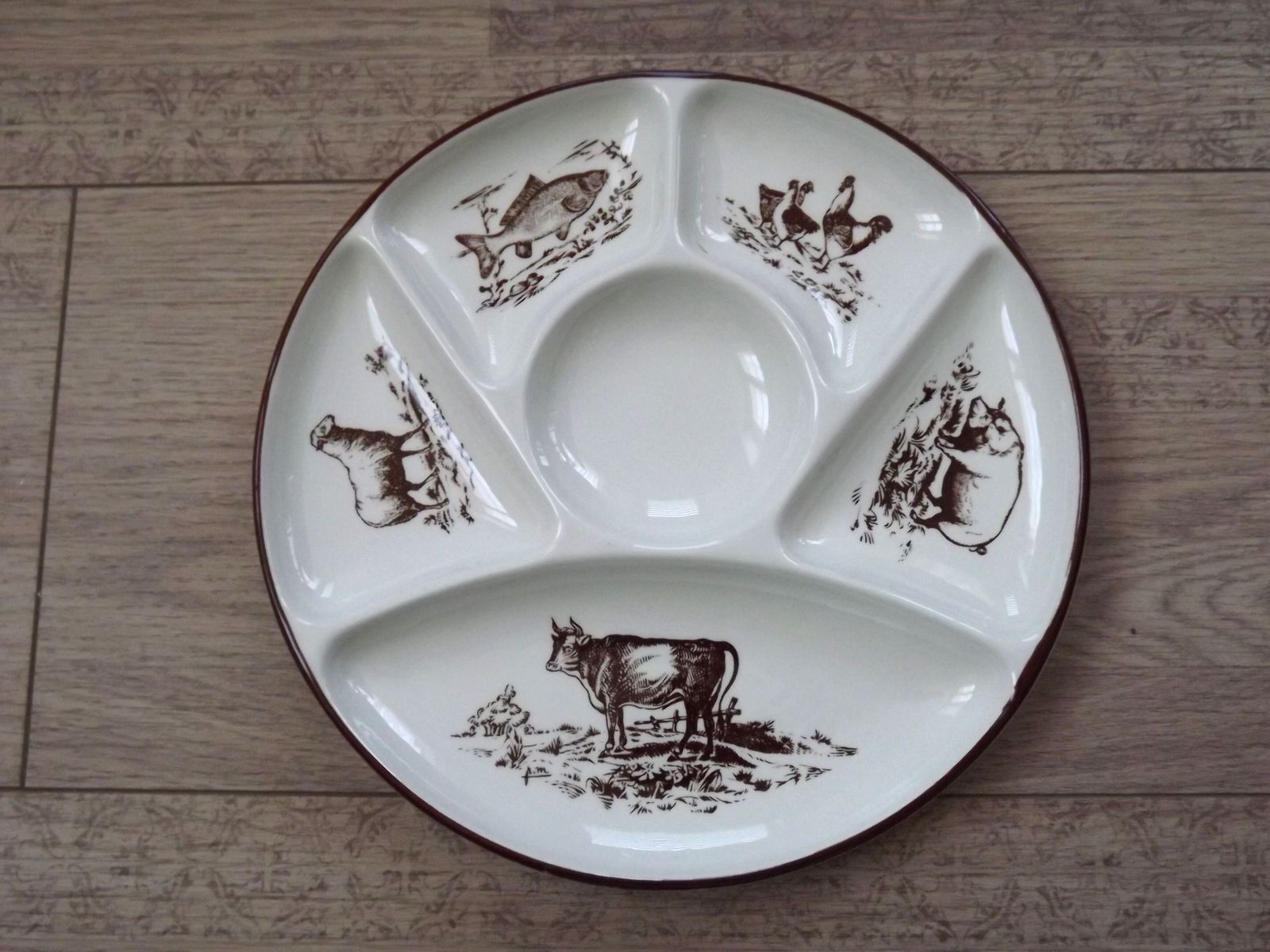 Set Of 6 Vintage 1970s French Porcelain Gien Hand Painted Fondue Plates 5821 photo vinterior