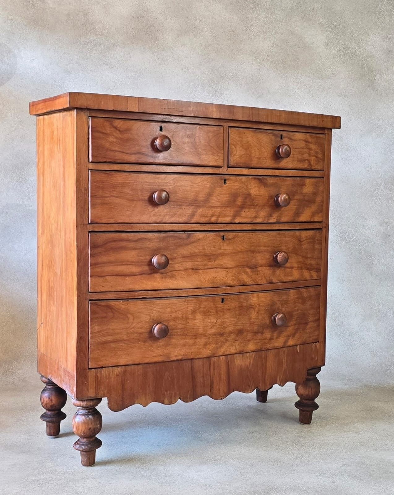 Victorian Antique Pine Chest Of Drawers 2 Over 3 Tallboy Scalloped Apron