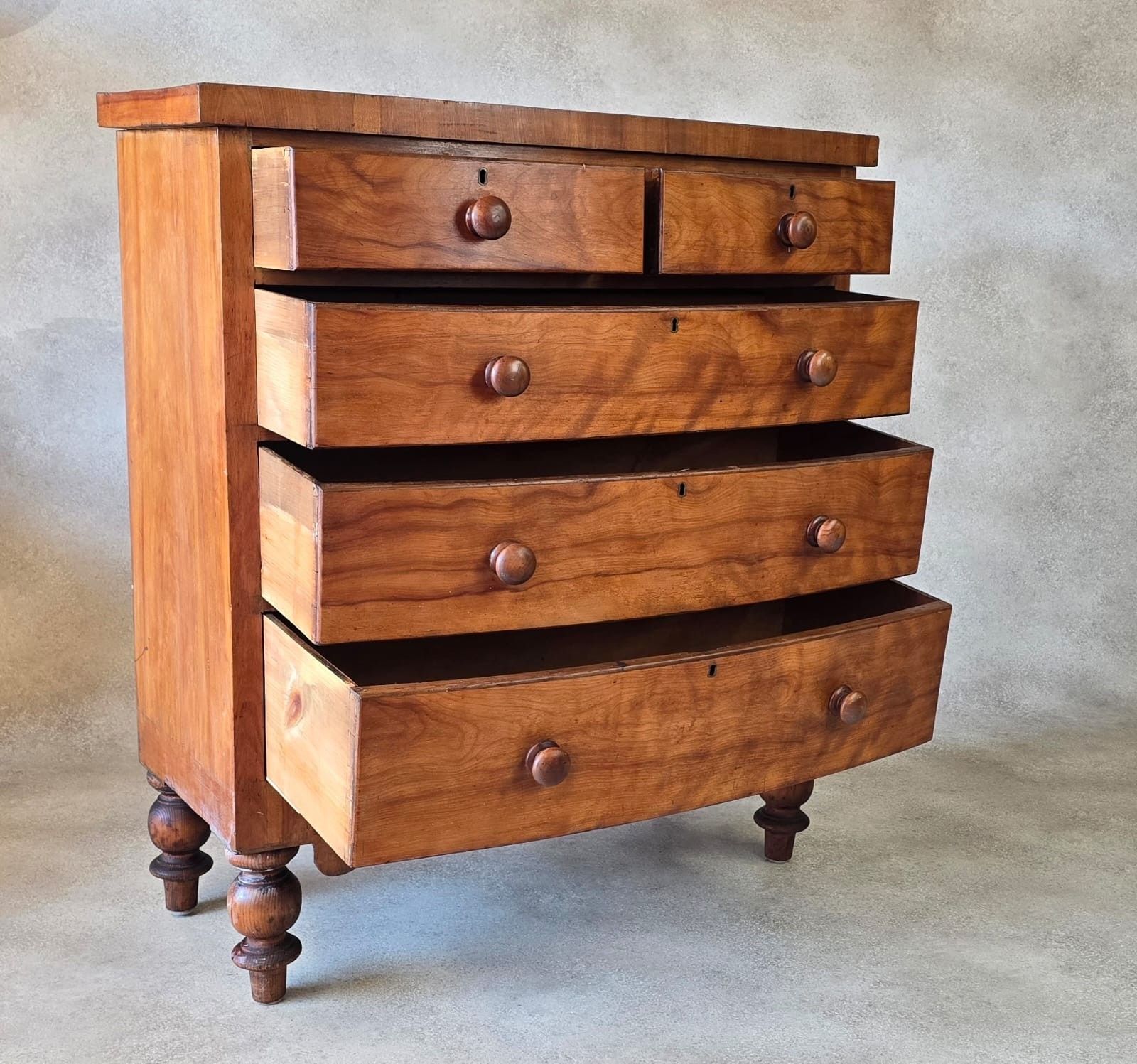 345.0 Victorian Antique Pine Chest Of Drawers 2 Over 3 Tallboy Scalloped Apron photo