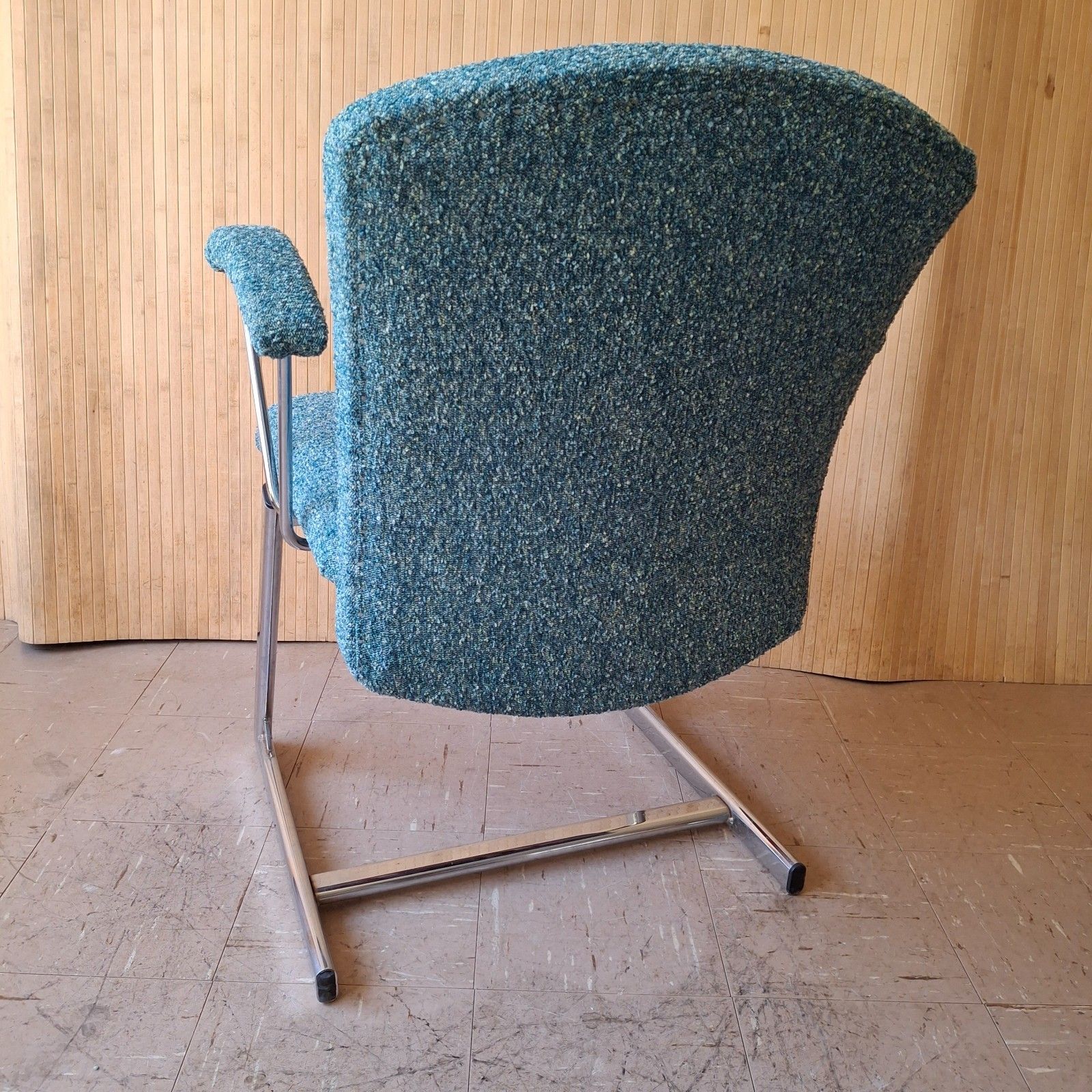 240.0 Fab Vintage 1970s Chrome Italian Cantilever Dining Office Chair Teal Mix Boucle photo