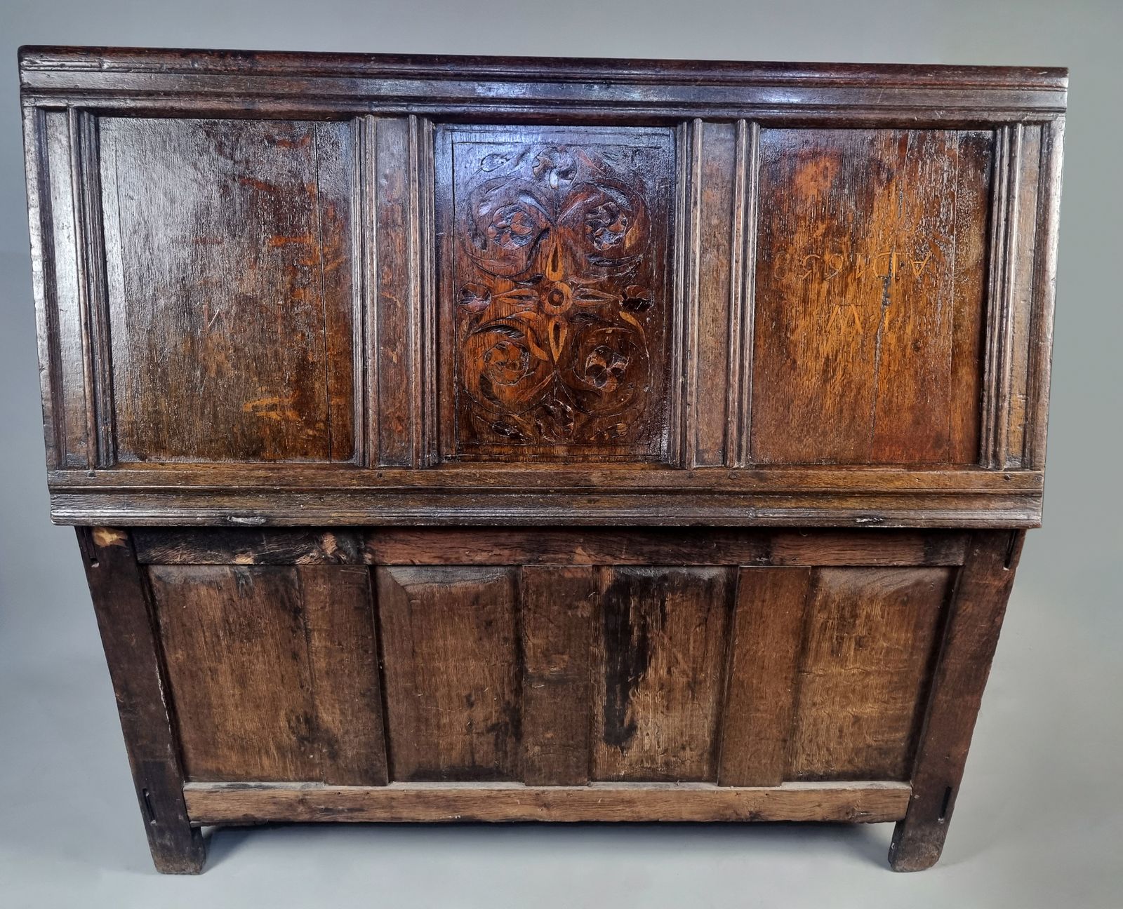 photo furniture Superb 17th Century Marriage Chest Or Coffer With Marquetry Dated 1658