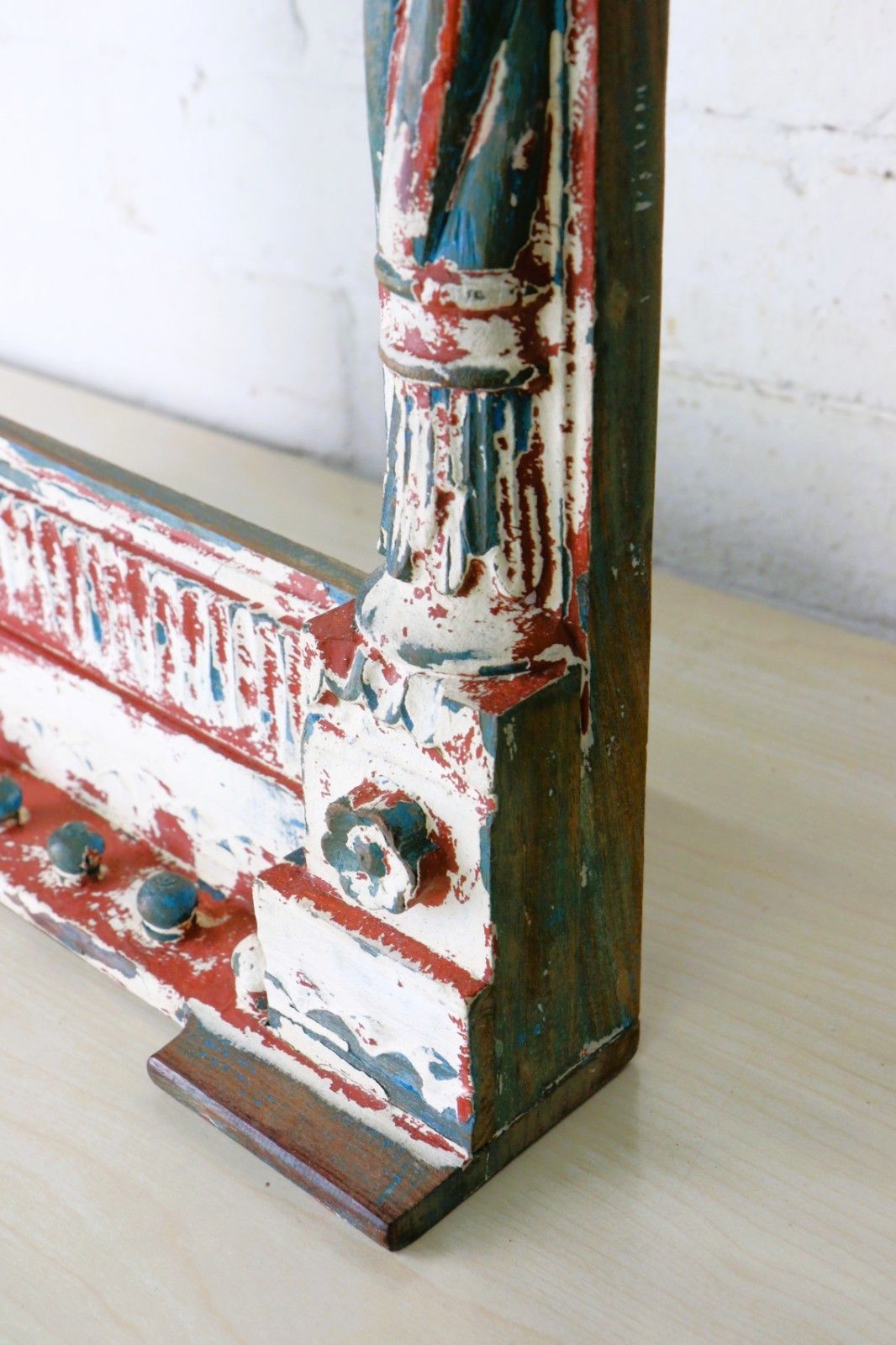 95.0 A Large Carved Wooden Frame Decorative Distressed Spiral Columns Rajasthan India photo