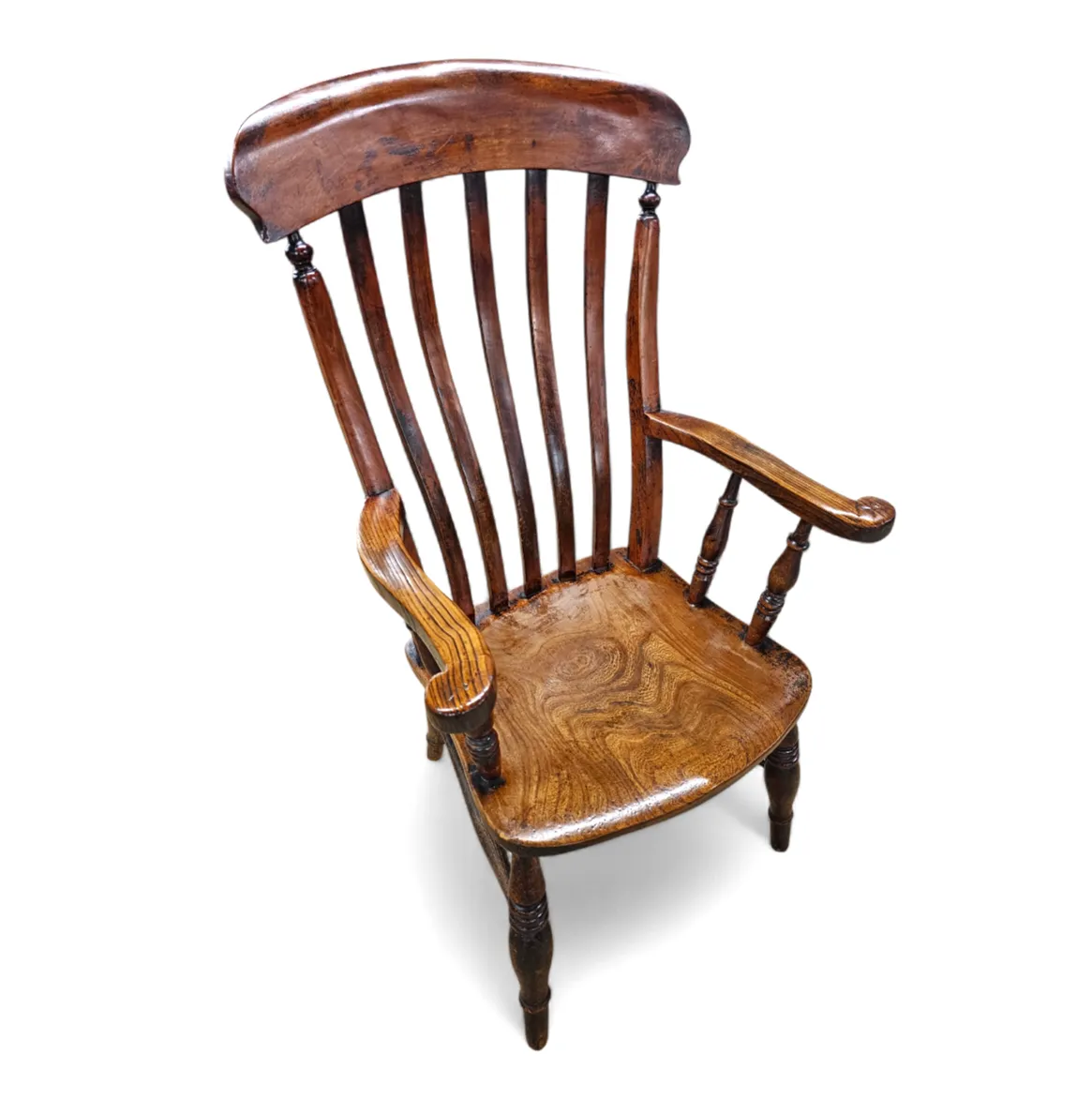 19th Century Elm Country High Slat Back Chair With A Fabulous Colour And Patina.