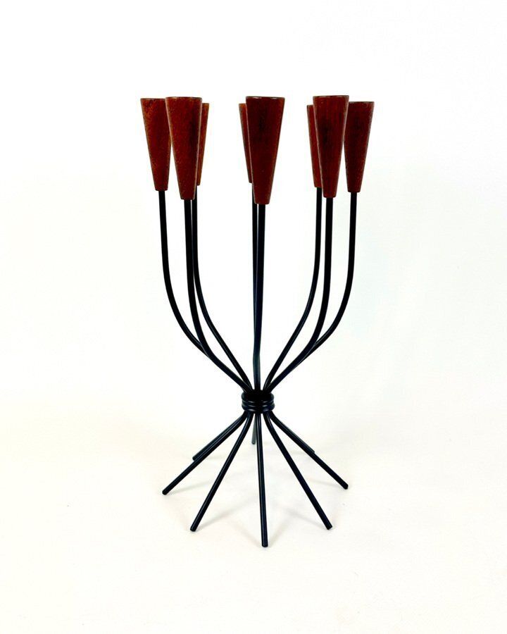 Danish Teak And String Candleholder From Lüthje, 1960s photo for sale