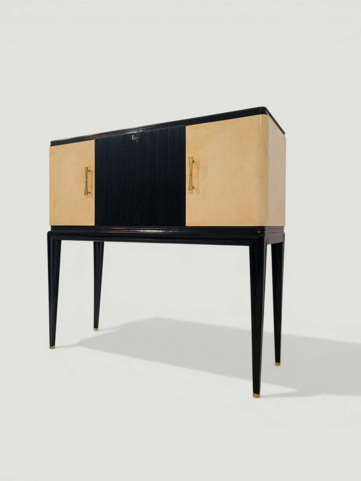 Italian Midcentury Black Lacquered Parchment Cabinet Bar Or Sideboard, 1950s photo furniture