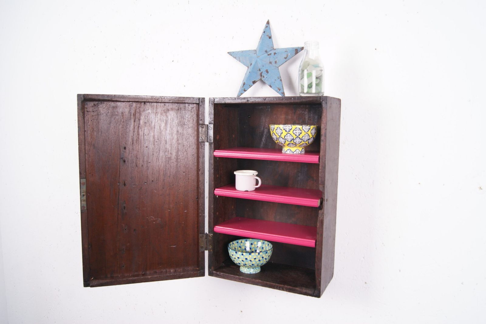 Wooden Wall Cabinet With Pink Shelves photo furniture