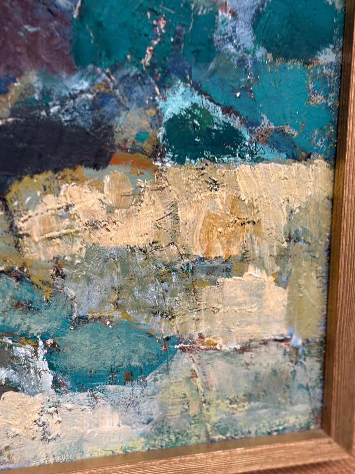 photo for sale Original Mid Century European Oil On Canvas – Landscape By Tadeusz Kamasa –  – Vintage & Framed 88 × 73 Cm (34.6" × 28.7")