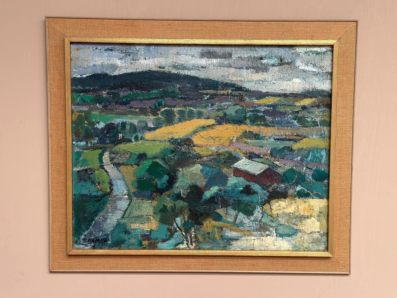 photo vintage Original Mid Century European Oil On Canvas – Landscape By Tadeusz Kamasa –  – Vintage & Framed 88 × 73 Cm (34.6" × 28.7")