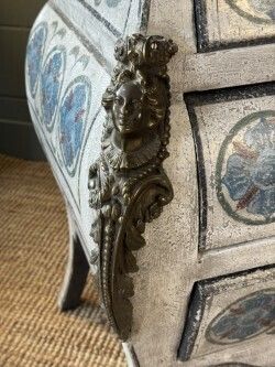 19th Century French Marble Top Painted Bombe Shape Commode photo vintage