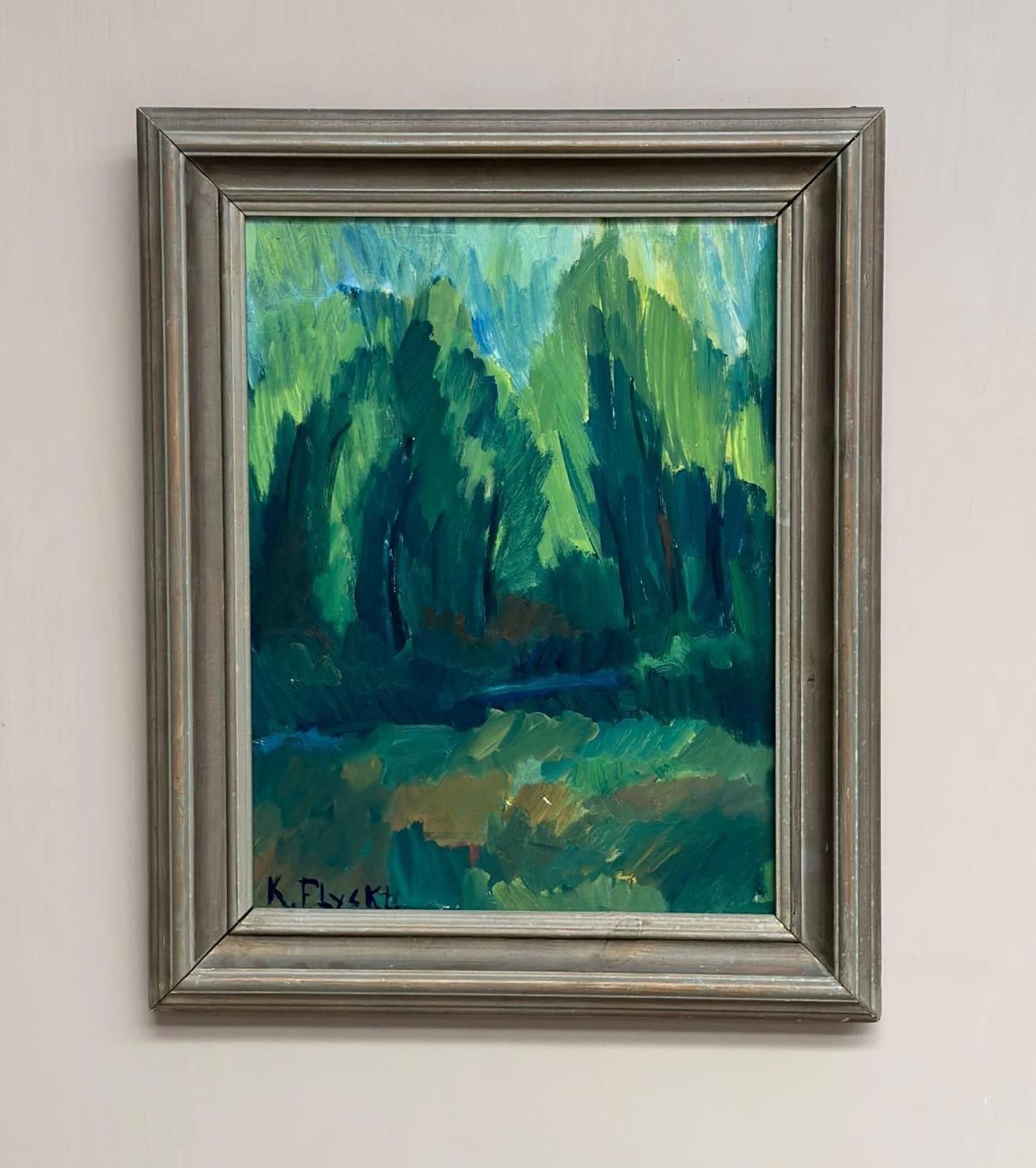 Original Mid Century Swedish Oil On Panel – “The Forest Landscape” By Kersti Flyckt – Vintage & Framed – 56.5 × 46 Cm (22.2" × 18.1 photo vintage