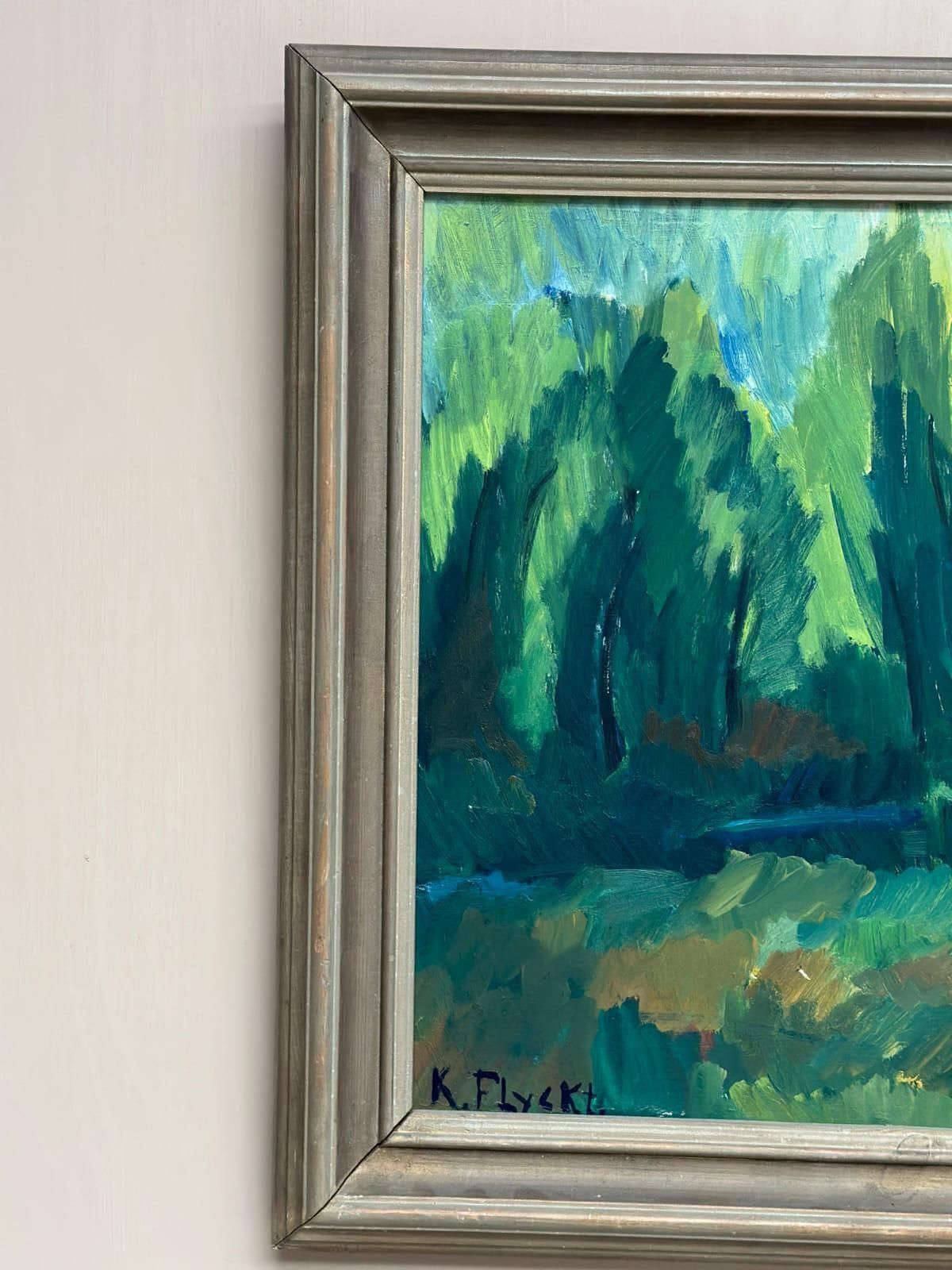 photo for sale Original Mid Century Swedish Oil On Panel – “The Forest Landscape” By Kersti Flyckt – Vintage & Framed – 56.5 × 46 Cm (22.2" × 18.1