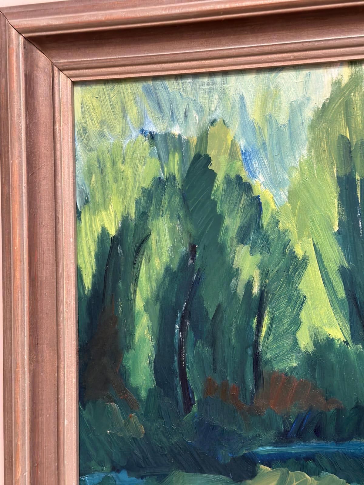 photo vintage Original Mid Century Swedish Oil On Panel – “The Forest Landscape” By Kersti Flyckt – Vintage & Framed – 56.5 × 46 Cm (22.2" × 18.1