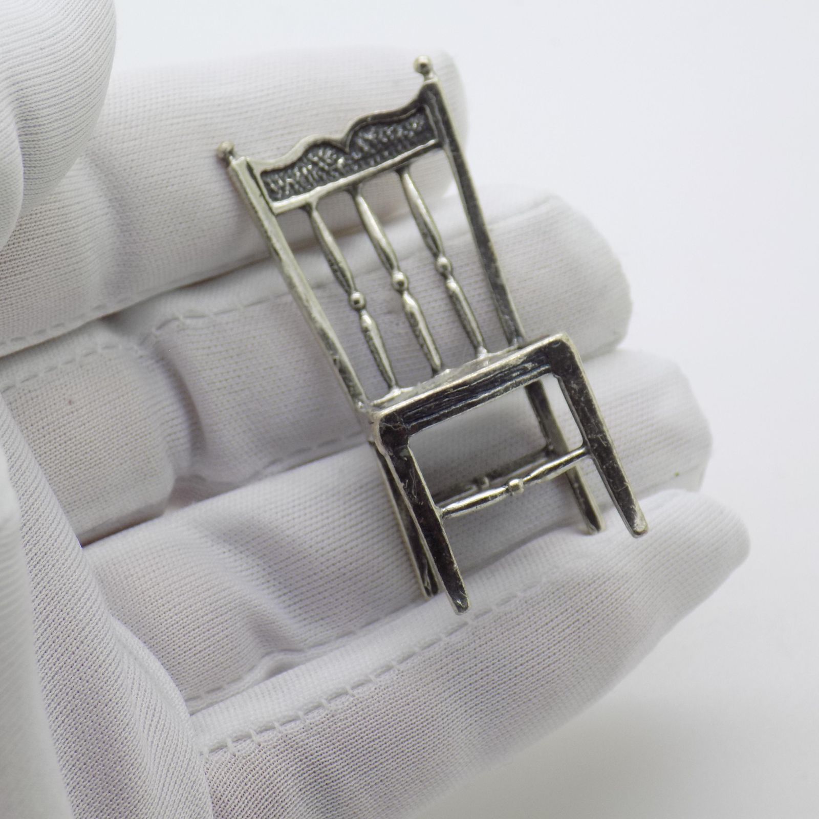 Vintage Italian Handmade Genuine Sterling Silver 925 Chair Figurine, 1970s photo furniture