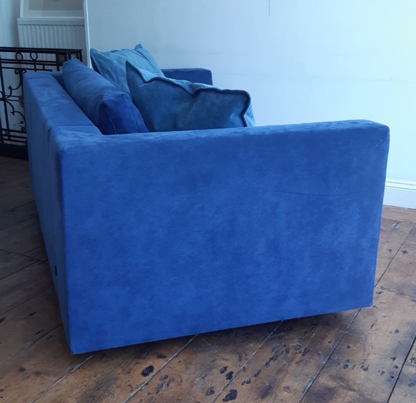 photo furniture Ligne Roset 'Exclusif' Two Seater Sofa Blue Suede Upholstery  Vgc Uk Delivery