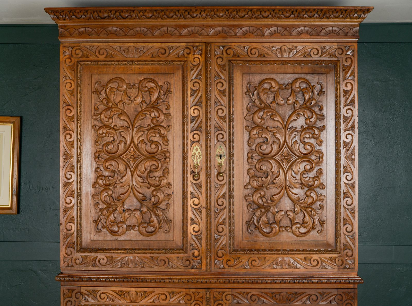 Antique French Walnut Linen Press Housekeepers Cupboard   Ornately Carved photo for sale