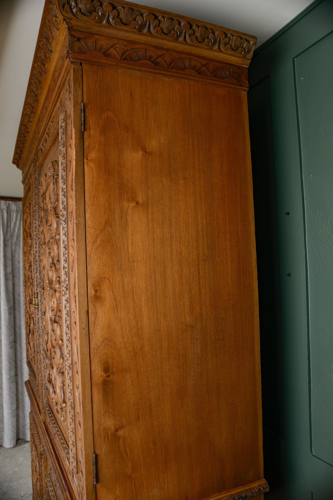 Furniture Antique French Walnut Linen Press Housekeepers Cupboard   Ornately Carved photo