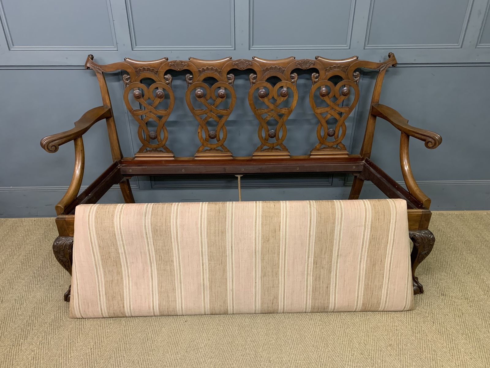 Chippendale Style Carved Mahogany Settee photo for sale