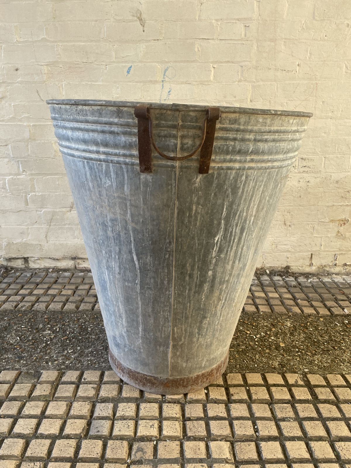 Xl Size Pair Of Vintage Turkish Galvanised Metal Olive Vessels Tree Planter photo 750.0