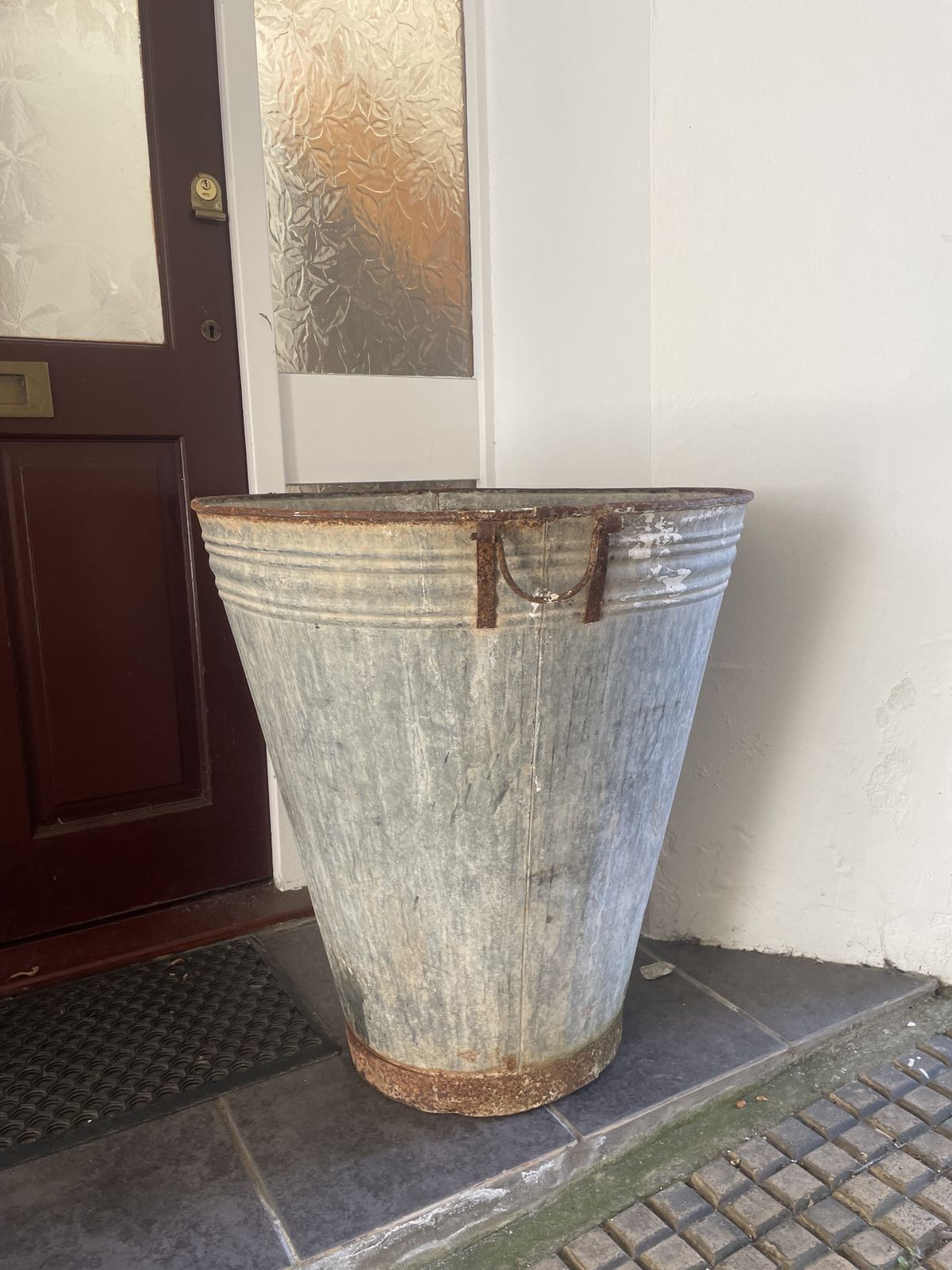 photo furniture Xl Size Pair Of Vintage Turkish Galvanised Metal Olive Vessels Tree Planter