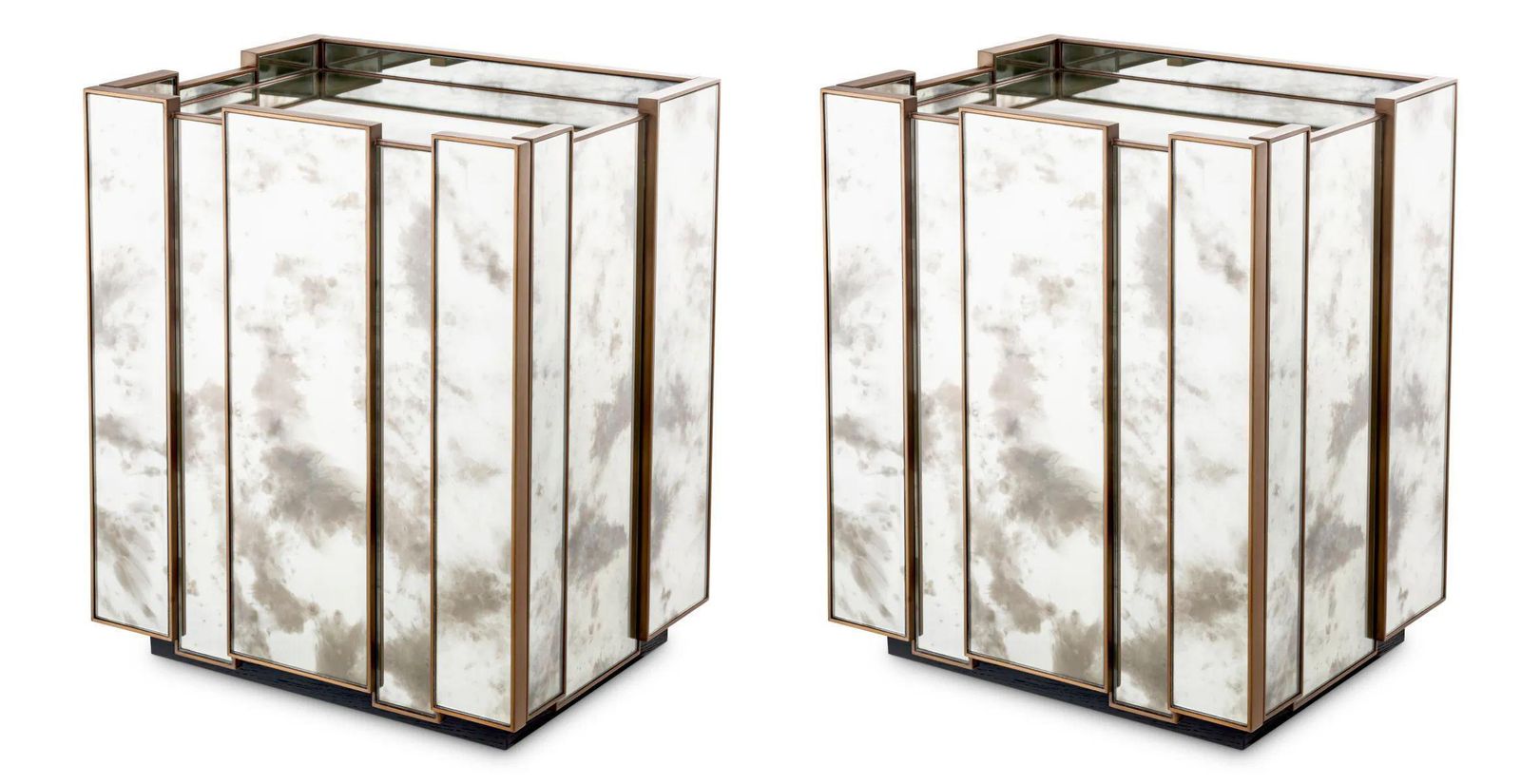 Set Of Two Mirror Nightstand With Brushed Brass Finish photo furniture