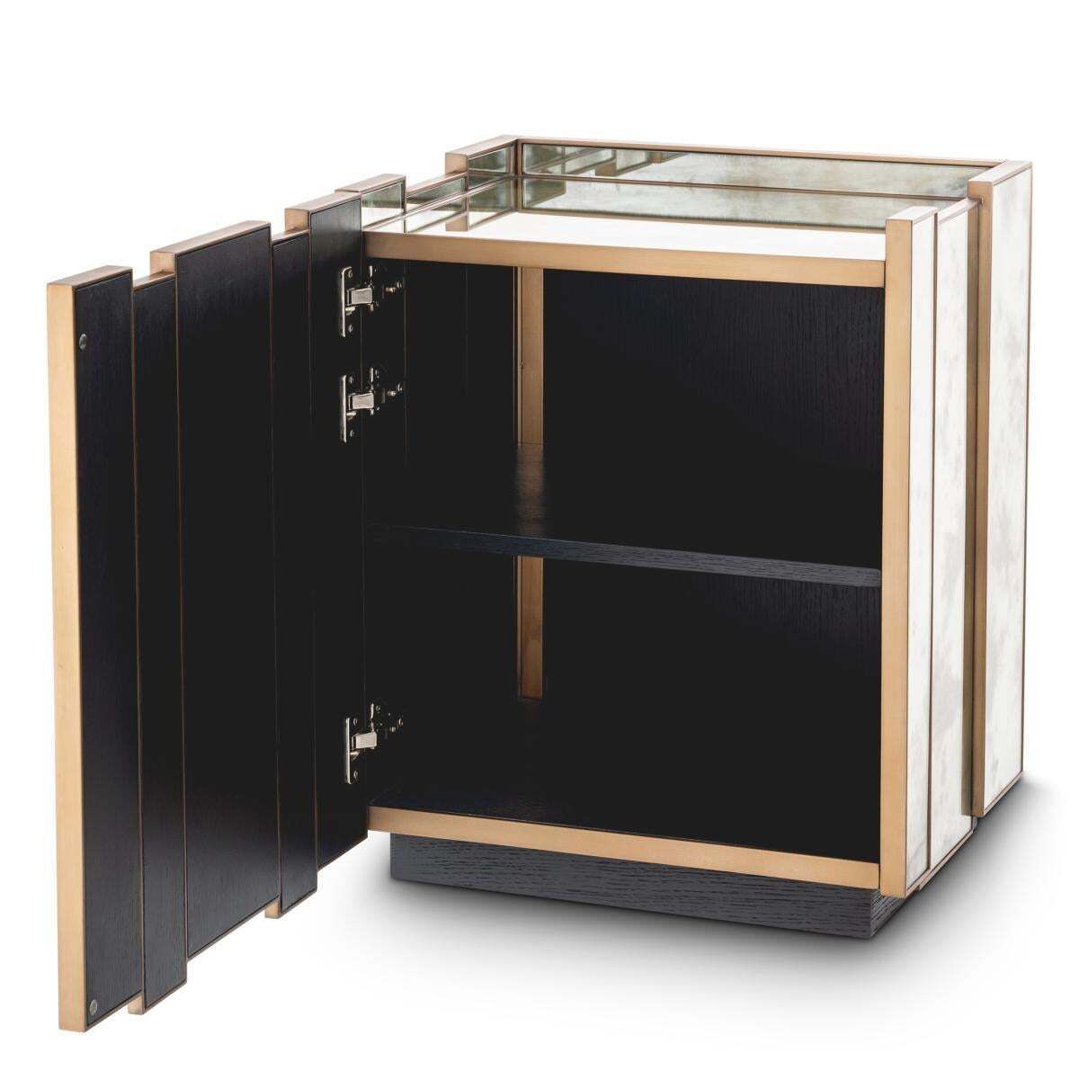 Set Of Two Mirror Nightstand With Brushed Brass Finish photo vinterior