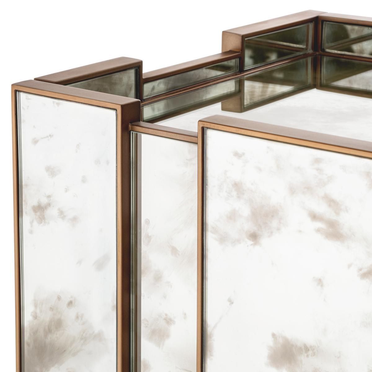 Furniture Set Of Two Mirror Nightstand With Brushed Brass Finish photo