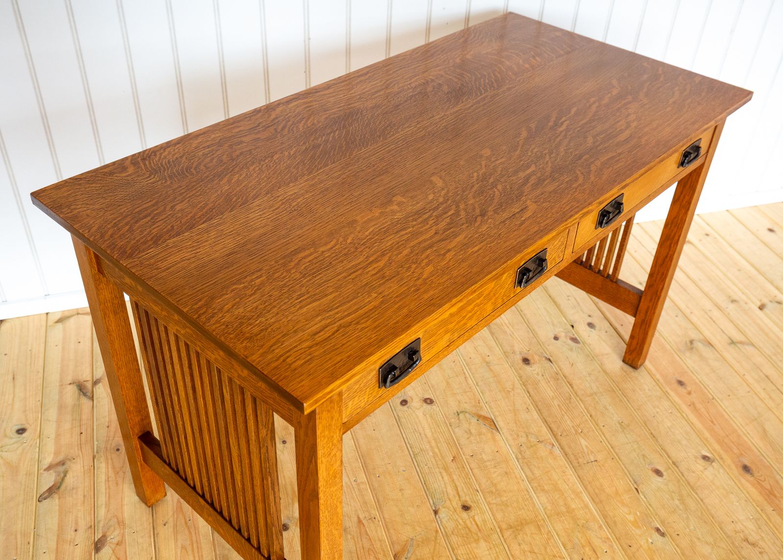 photo vintage Mission Oak Desk By Stickley Arts & Crafts Spindle Office Library Writing Tabl.E American Craftsman Handcrafted L. & J.G. Stickley