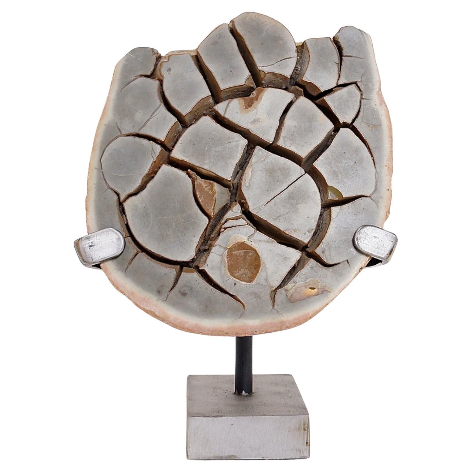 Septarian Nodule Sculpture On Metal Stand, Belgium, 20th Century