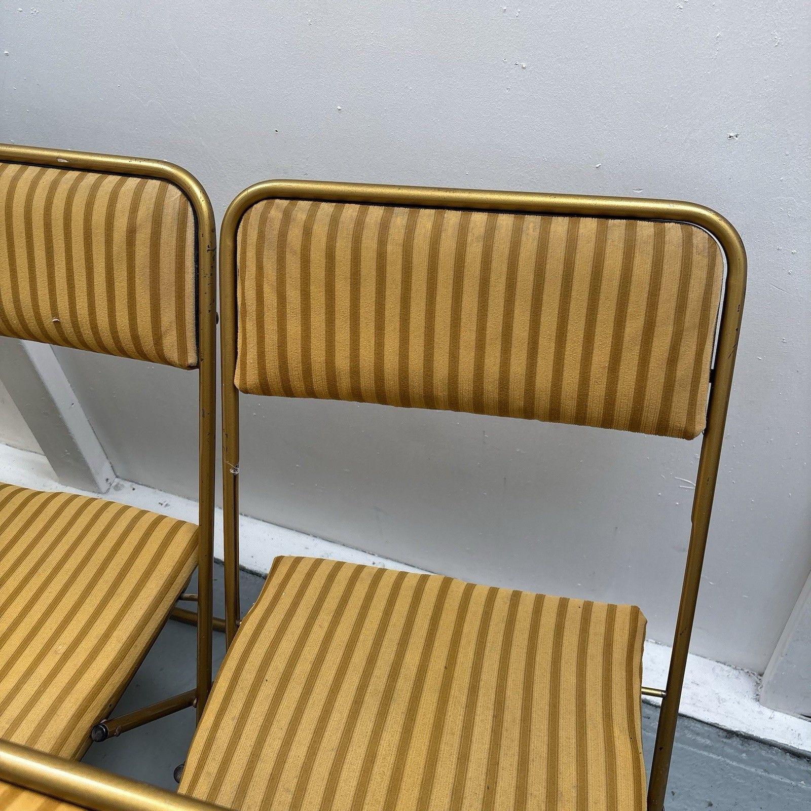 4 Vintage Lafuma Chantazur Folding Picnic Cocktail Chairs Ochre & Mustard 1970s photo vinterior