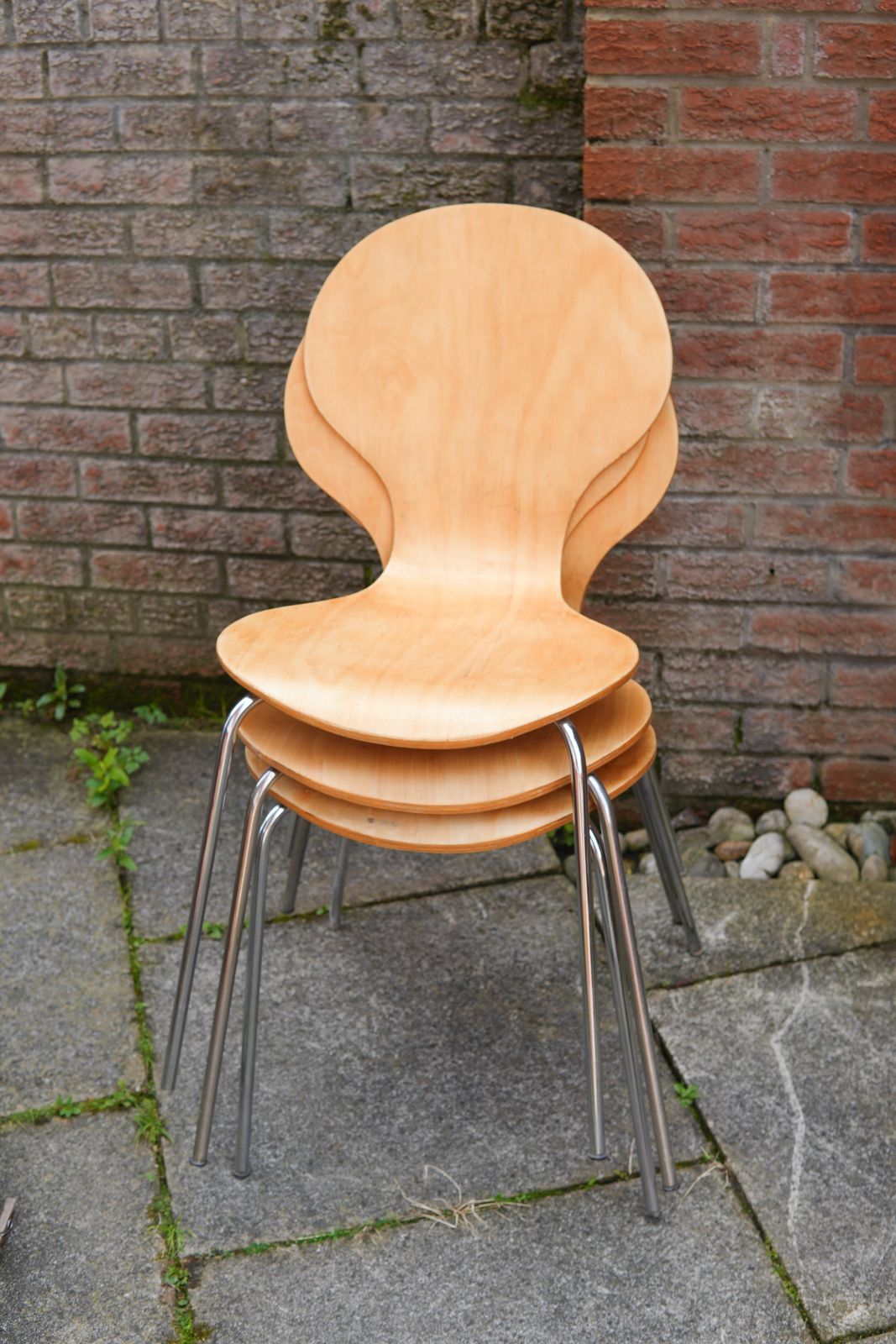Three Vintage Bent Plywood Stacking Chairs In The Style Of Arne Jacobsen Ant, 1960s photo for sale