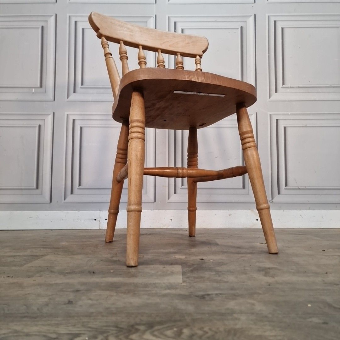 Vintage Wooden Kitchen Chair Spindle Back Farmhouse Country Dining Seat Beech photo for sale