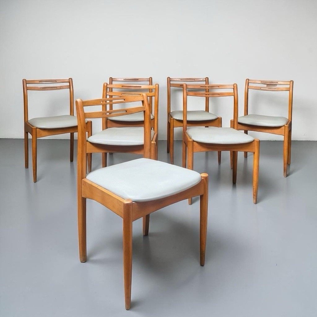 Set Of Seven Teak Morris Of Glasgow Dining Chairs Danish Style Rare Mid Century photo furniture