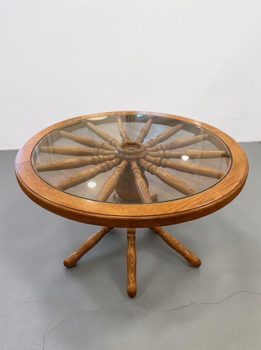 Vintage Oak Ships Wheel Coffee Table Mid Century C1950s Very Funky photo 195.0