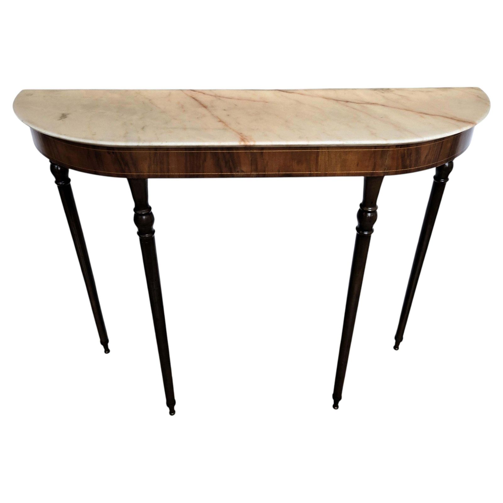 1950s Midcentury Italian Wood Brass Wall Console Table With Marble Top