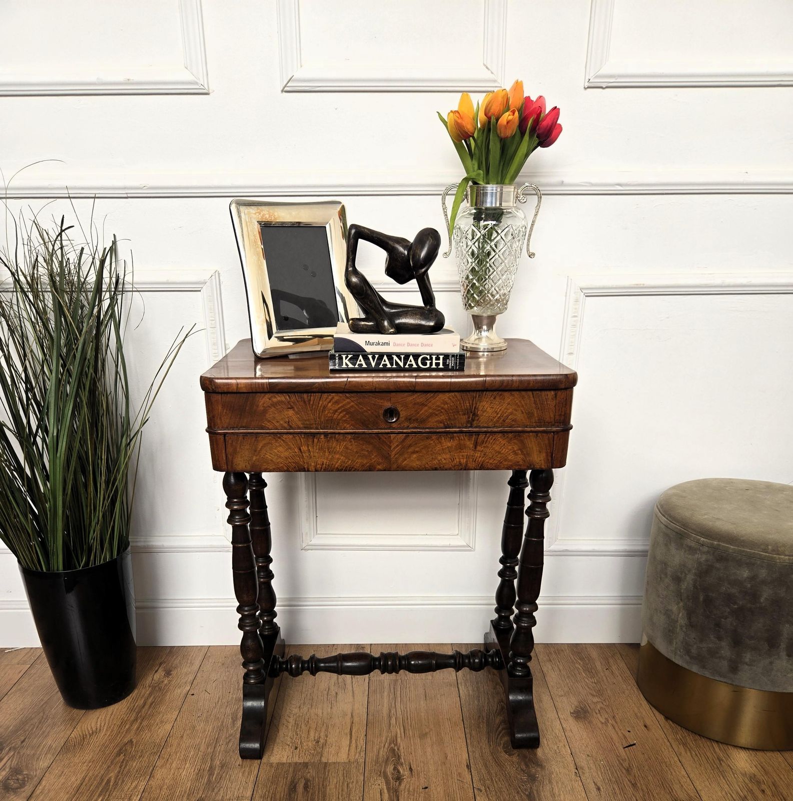 Antique Italian Burl Wood Carved Legs Sewing Side Table photo Furniture