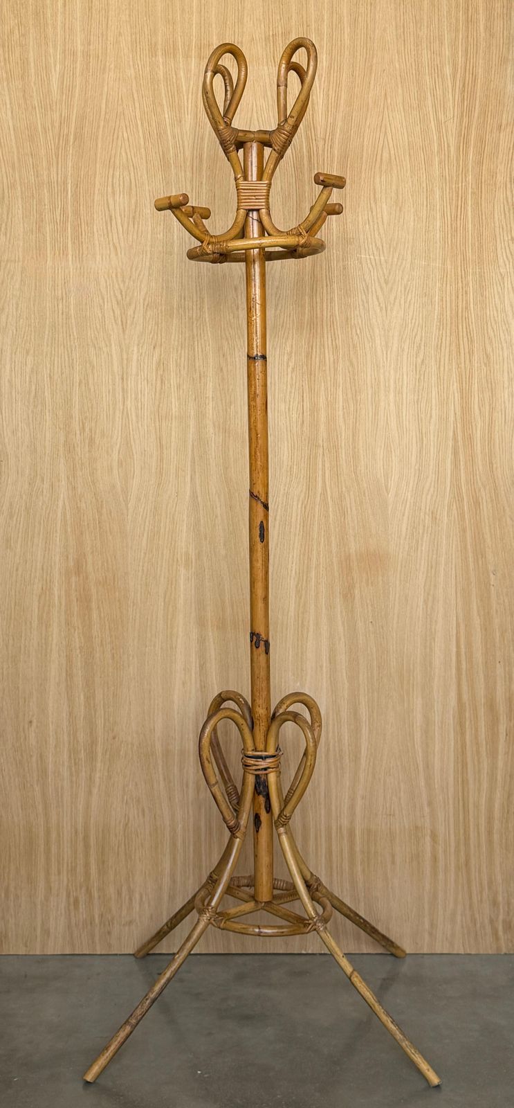 Porte-manteau en bambou et rotin, grande base, Italie, années 1960 photo furniture