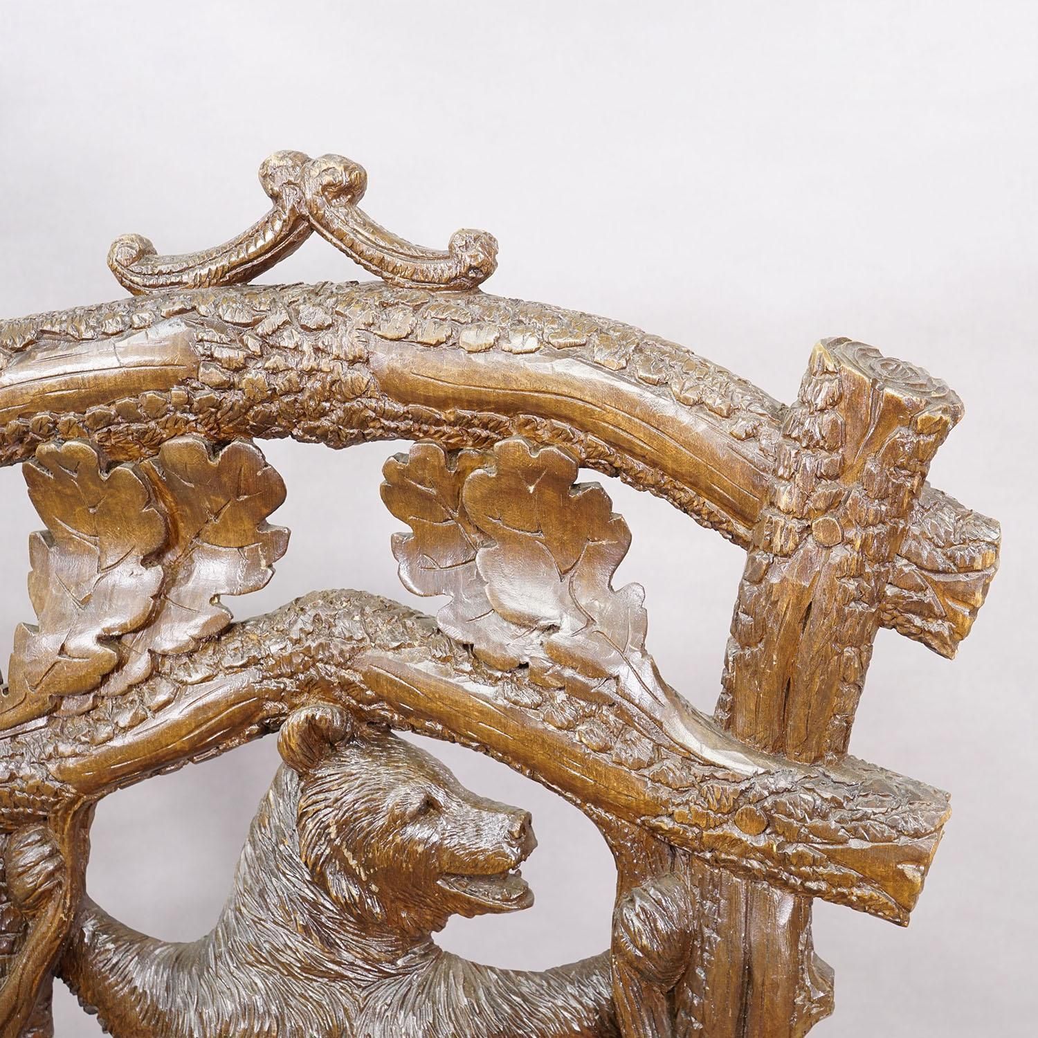 Furniture Antique Black Forest Carved Bear Chair, Brienz, Circa 1880s photo