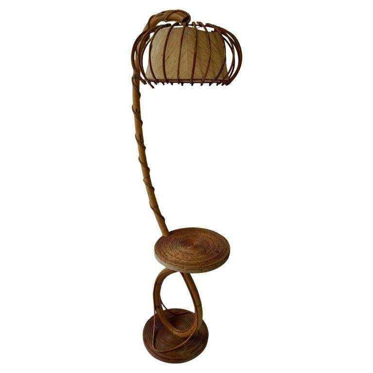 French Bamboo & Rattan Floor Lamp, Attributed To Louis Sognot, 1960s photo furniture