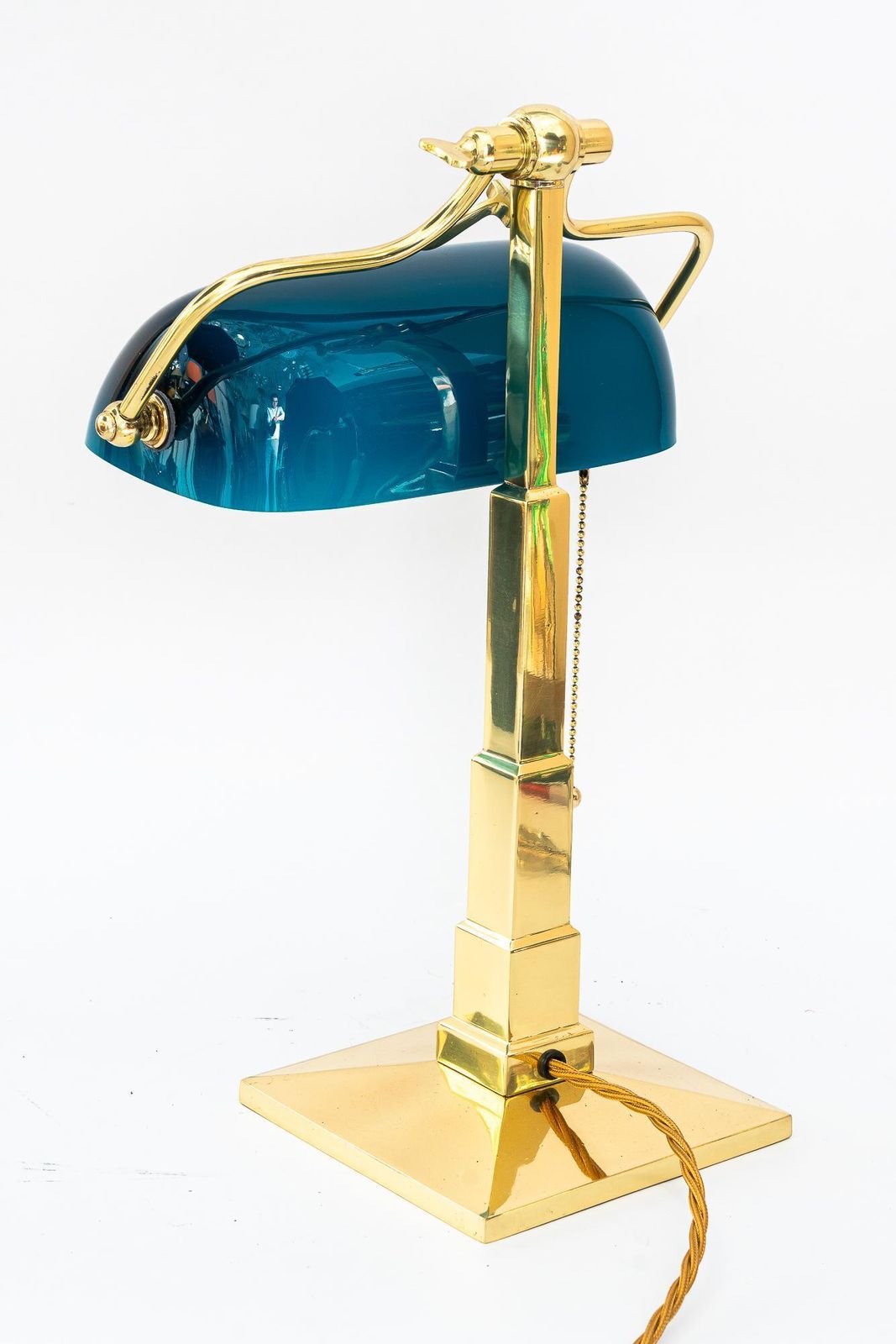 Art Deco Banker Lamp With Original Glass Shade Vienna Around 1920s photo vinterior