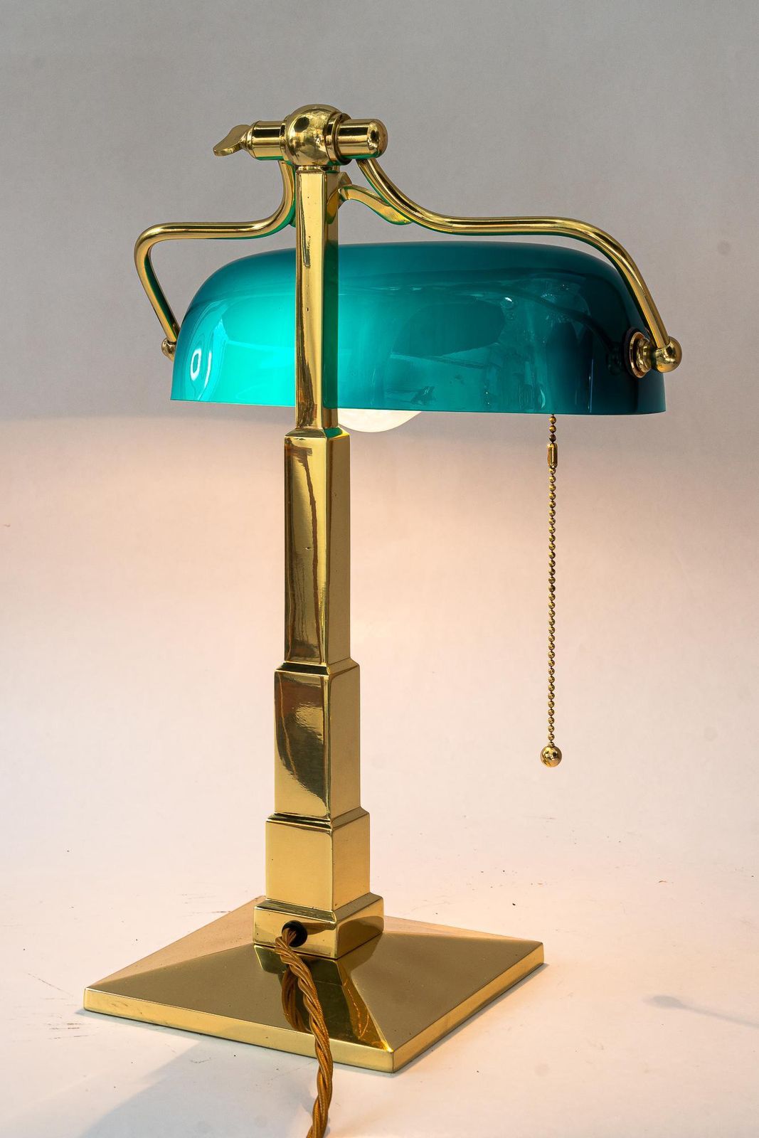 Lighting Art Deco Banker Lamp With Original Glass Shade Vienna Around 1920s photo