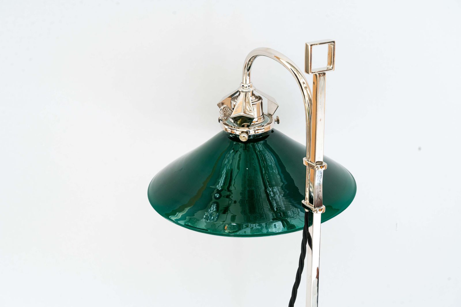 Art Deco Nickel Plated Table Lamp With Original Green Opaline Glass Shade 1920s photo furniture