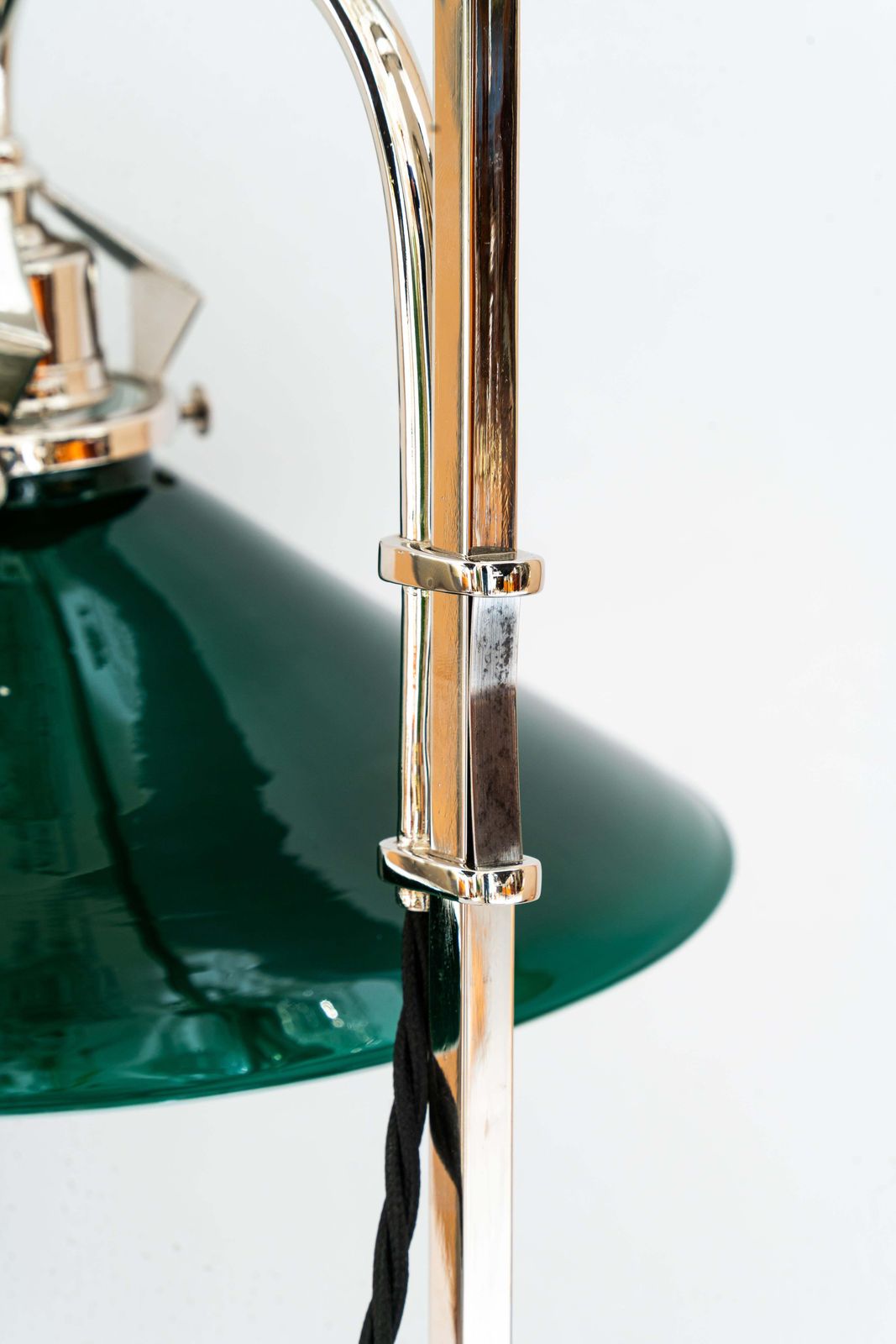 Art Deco Nickel Plated Table Lamp With Original Green Opaline Glass Shade 1920s photo for sale