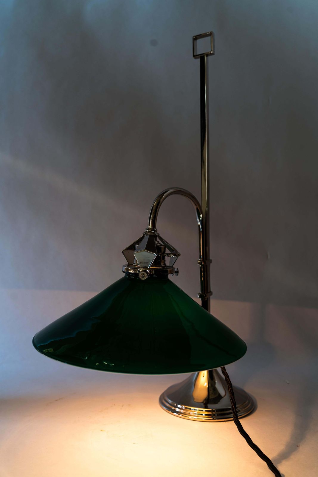 487.0 Art Deco Nickel Plated Table Lamp With Original Green Opaline Glass Shade 1920s photo