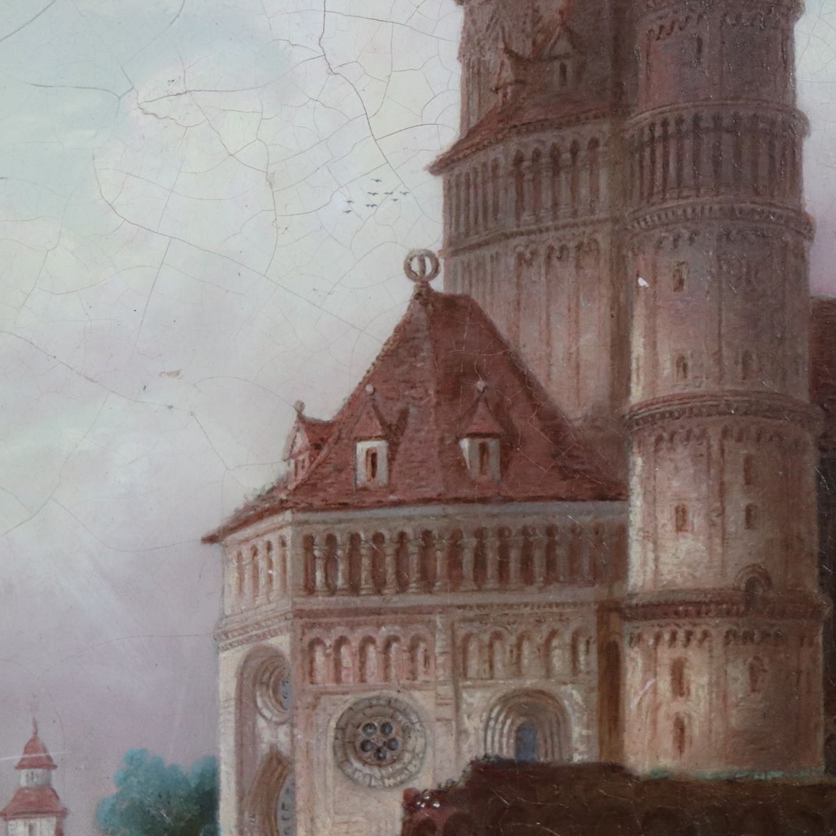 Worms Cathedral, Oil Painting On Board, 19th Century, Framed photo for sale