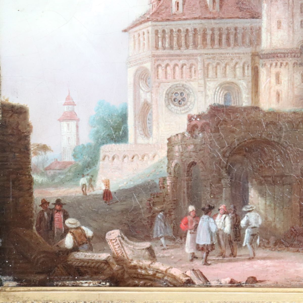 photo furniture Worms Cathedral, Oil Painting On Board, 19th Century, Framed