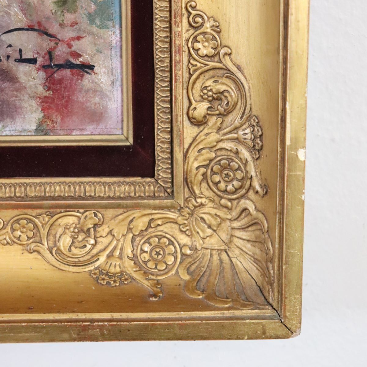 photo vinterior A. Villa, Girl Lying Down, Oil Painting On Board, Late 19th Century, Framed